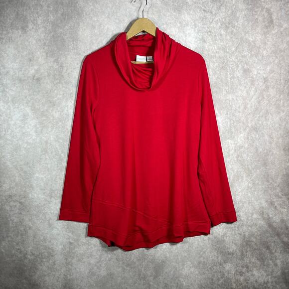 Weekends By Chico's Top Womens Size 2 US Large Red Cowl Neck Long Sleeves Casual - Picture 1 of 9